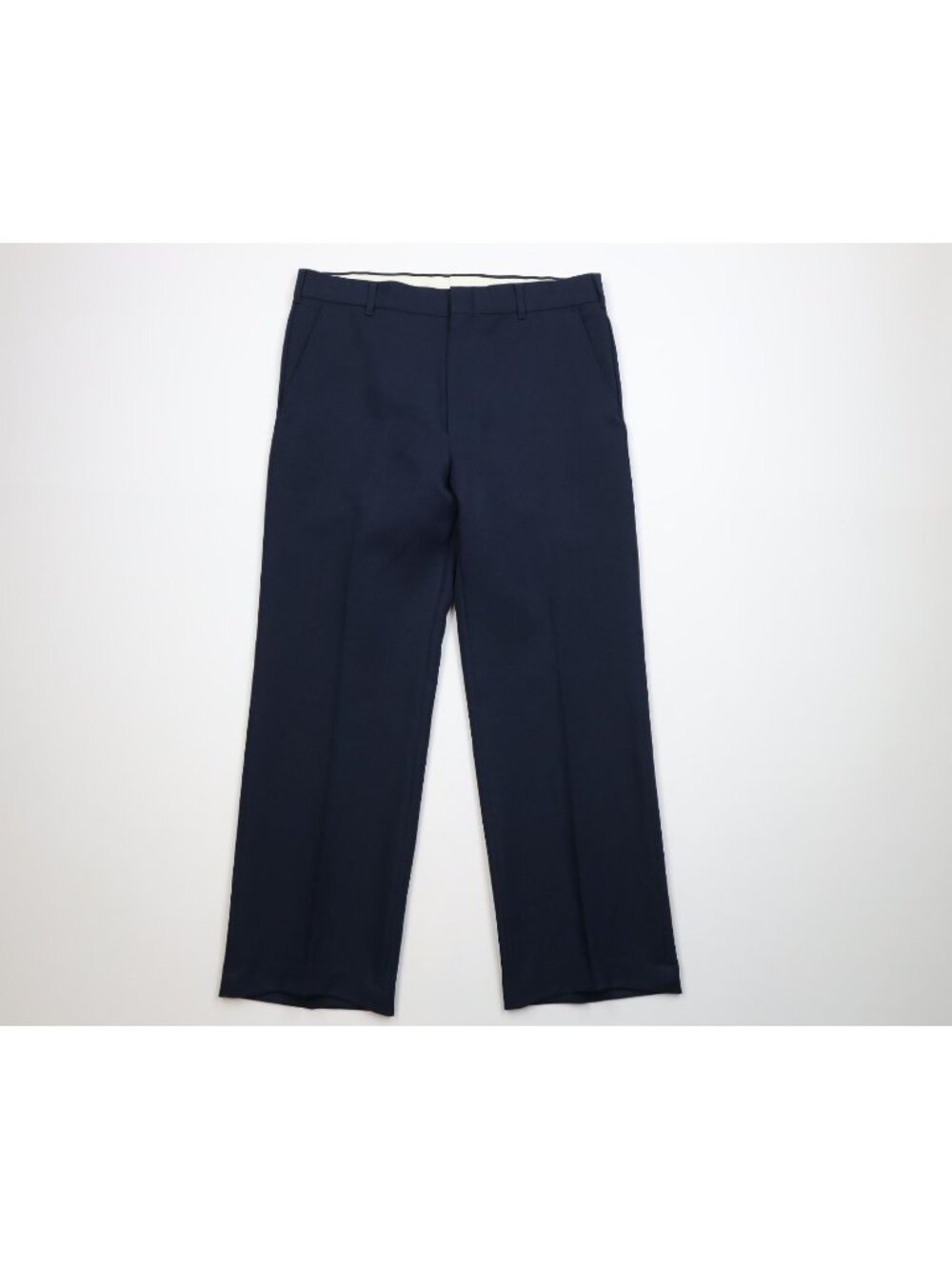 Vintage 70s Knit Flared Wide Leg Chino Pants Mens W34 L29 Navy Blue USA Made